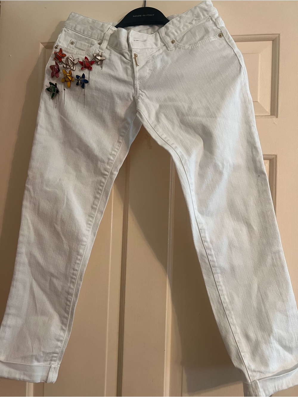 Dsquared2 vibrant 3d eccentric pants/jeans floral appliqué embroidered y2k 2000s